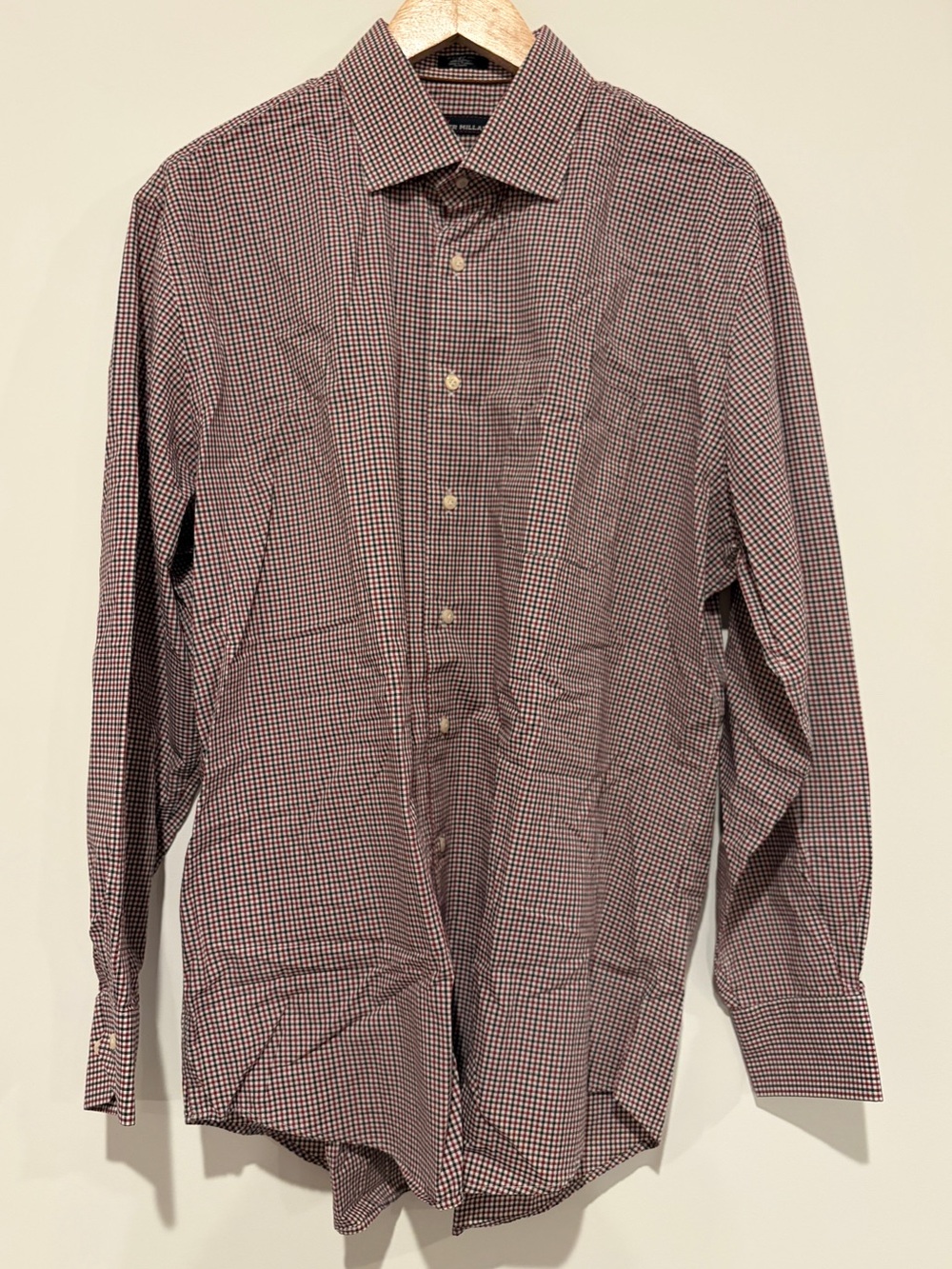 Peter Millar Size 17.5 44cm Burgundy Black White Micro Check Dress Shirt